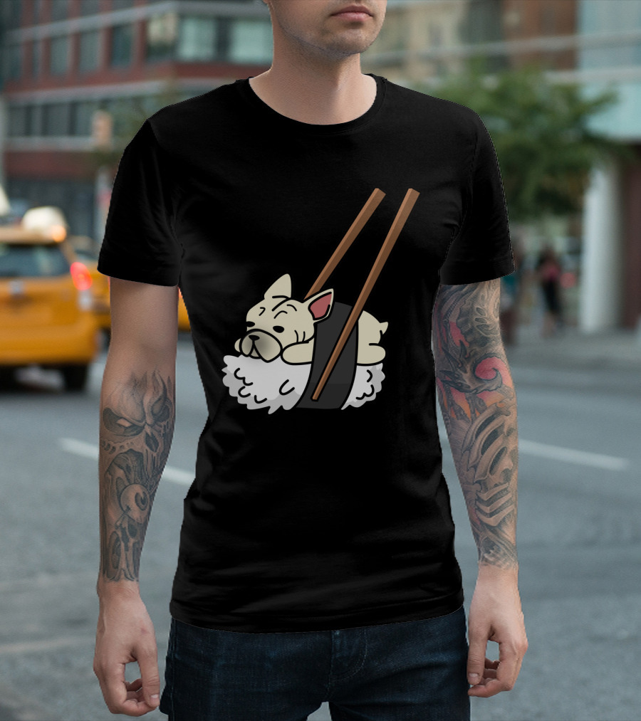 Cream French Bulldog Sushi Roll with Chopsticks T-Shirt