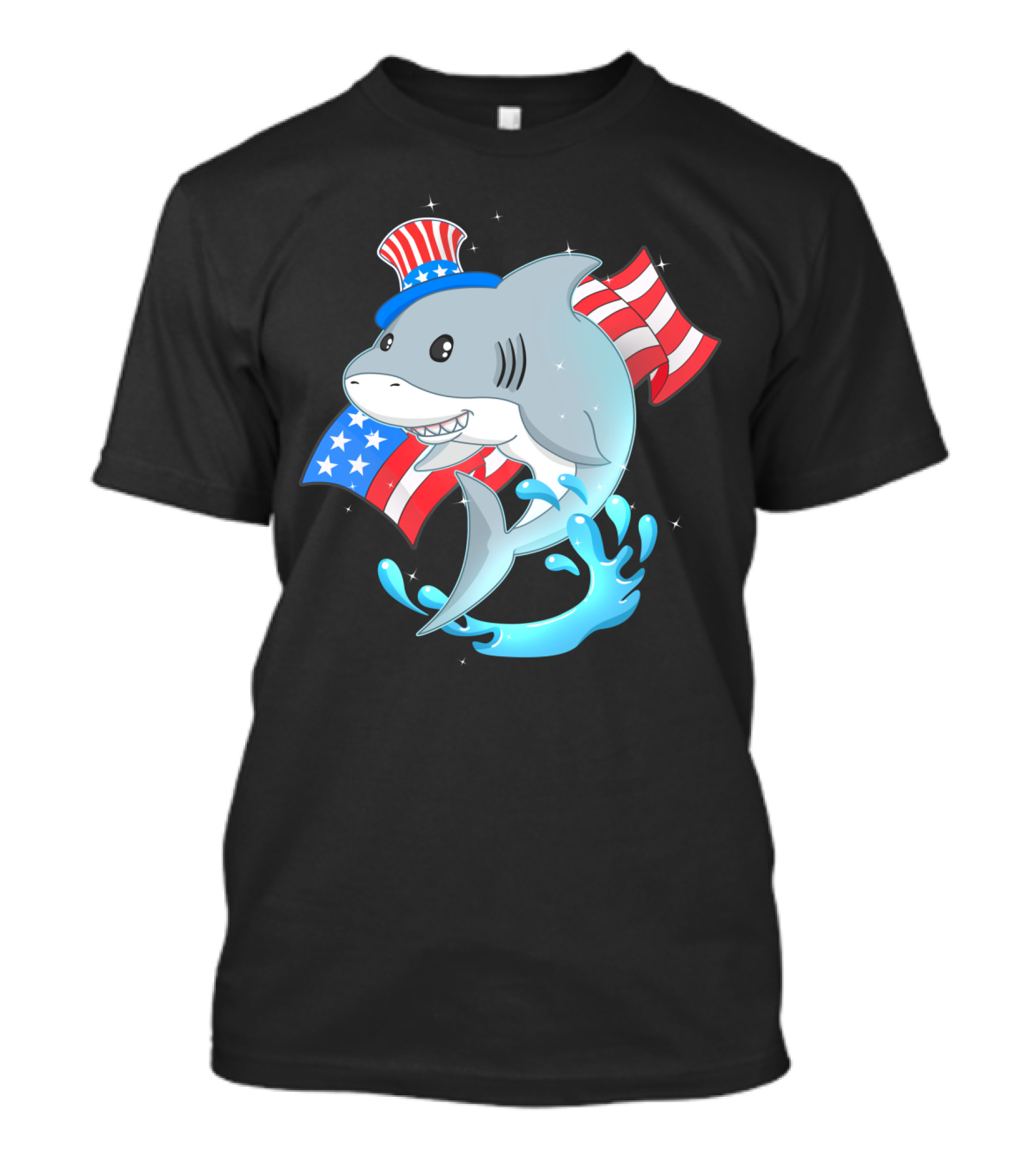 Patriotic Cute Shark Wearing Uncle Sam Hat And American Flag Celebrating Independence Day July 4th T-Shirt