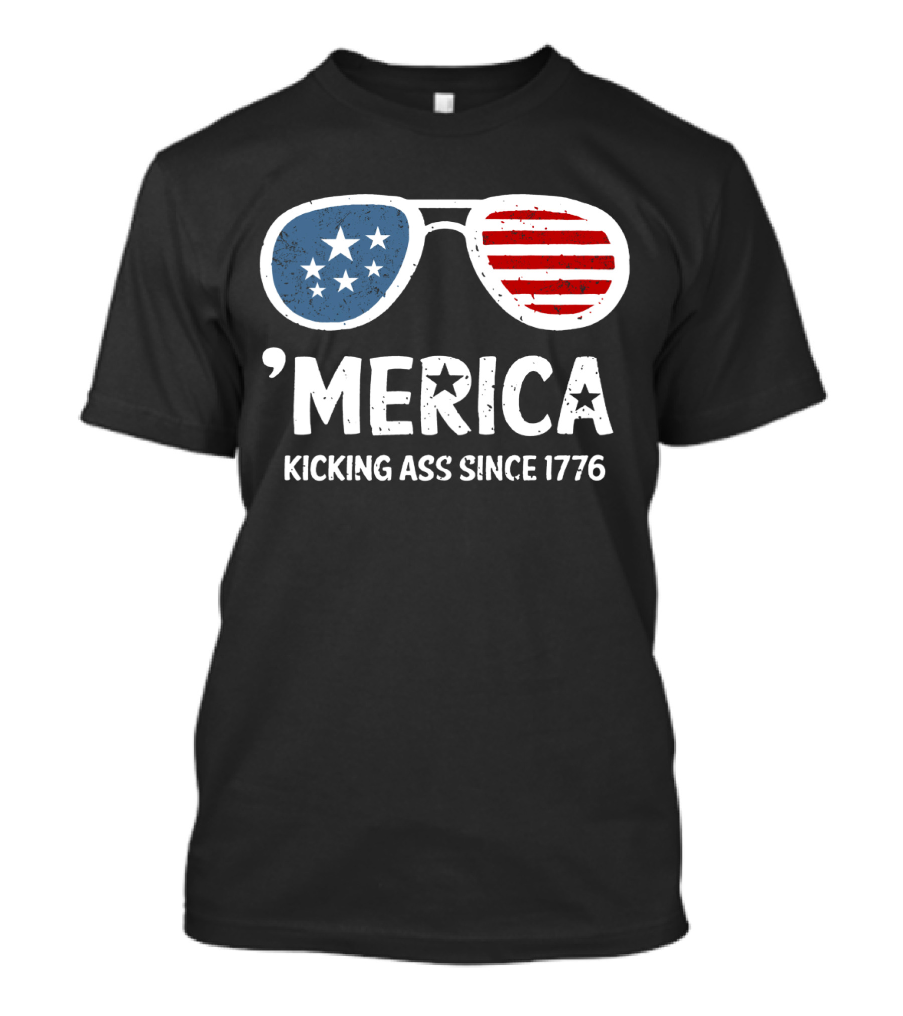 'Merica Kicking Ass Since 1776 USA Patriotic Sunglasses Stars Stripes T-Shirt
