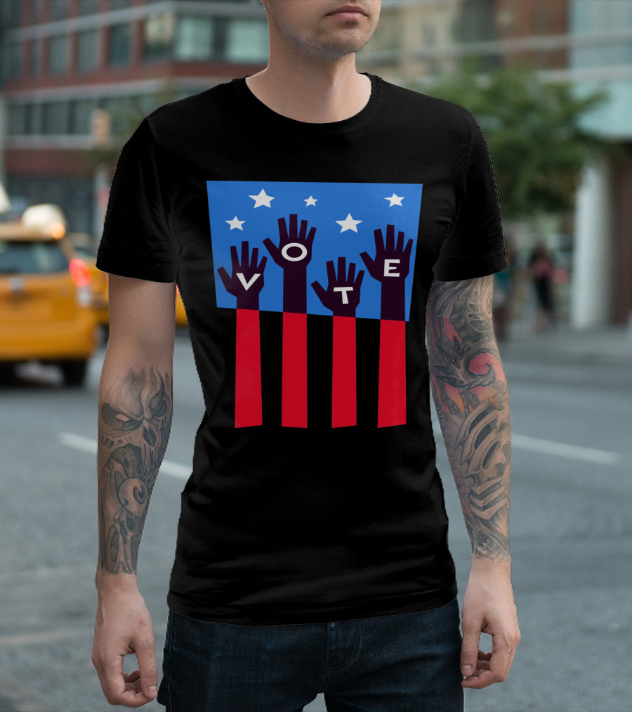 Vote Hands Design with Stars and Stripes Flag Motif T-Shirt