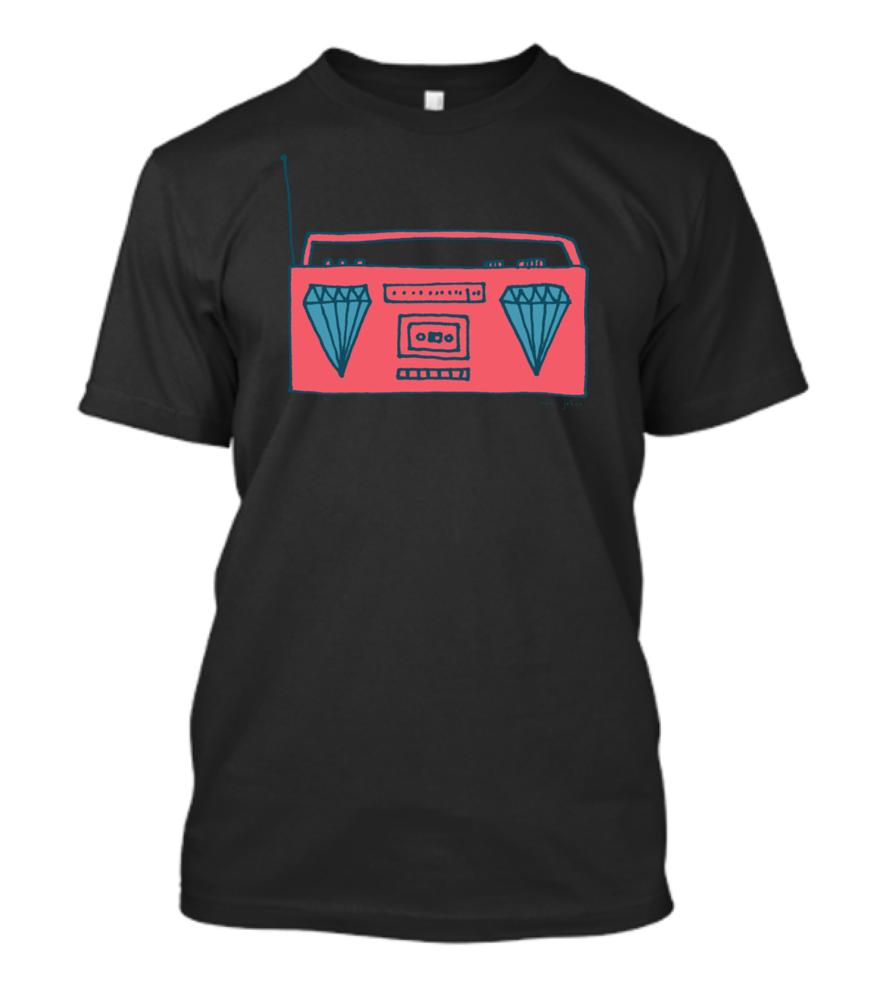 Retro Diamond Boombox Graphic With Dual Gemstone Speakers T-Shirt