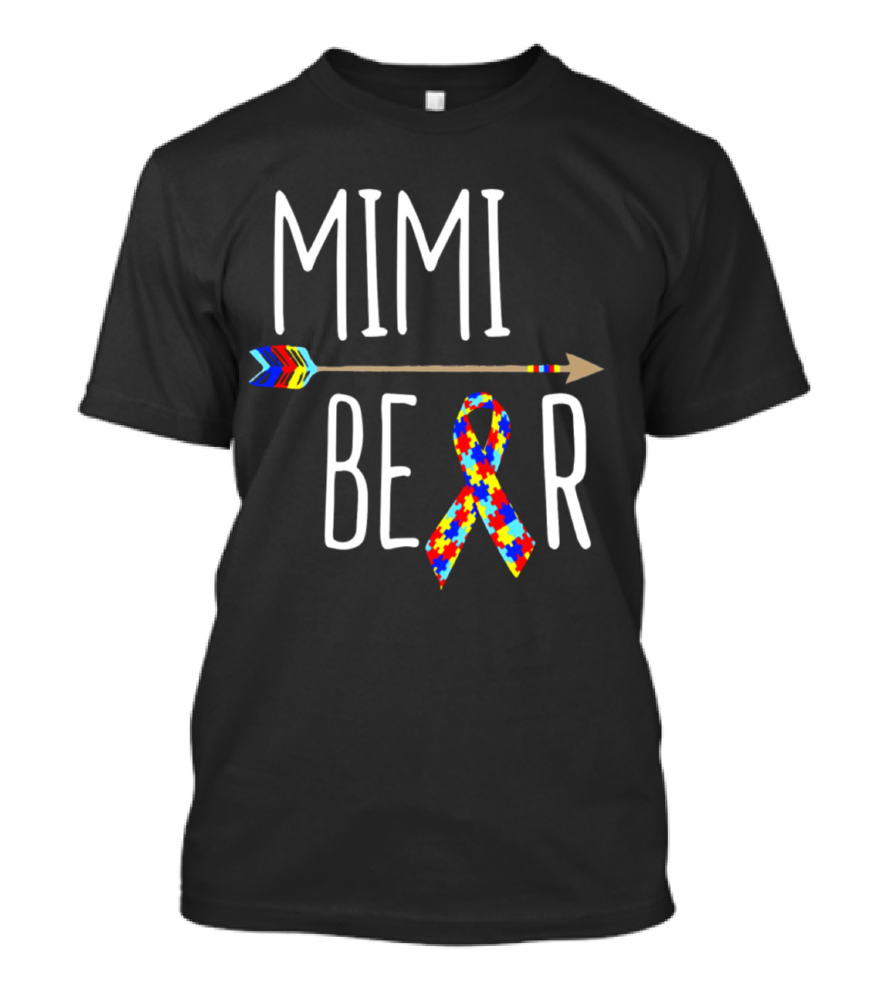 Mimi Bear Autism Awareness Puzzle Ribbon Arrow T-Shirt