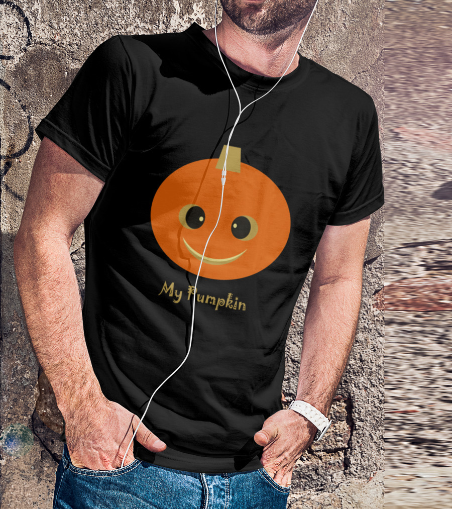 My Pumpkin Smiling Face Halloween Themed Cute Cartoon Emoji T-Shirt