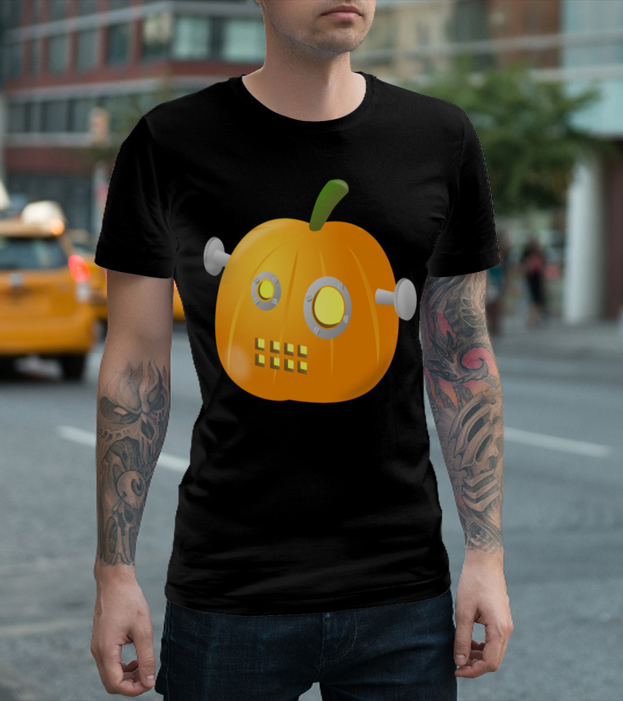 Pumpkin Bot With Robot Eyes And Bolts T-Shirt