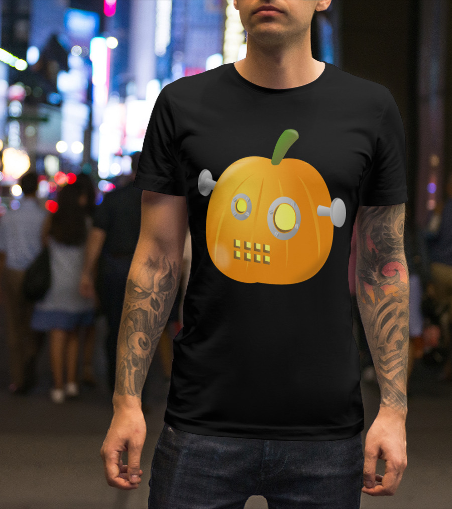 Pumpkin Bot With Robot Eyes And Bolts T-Shirt