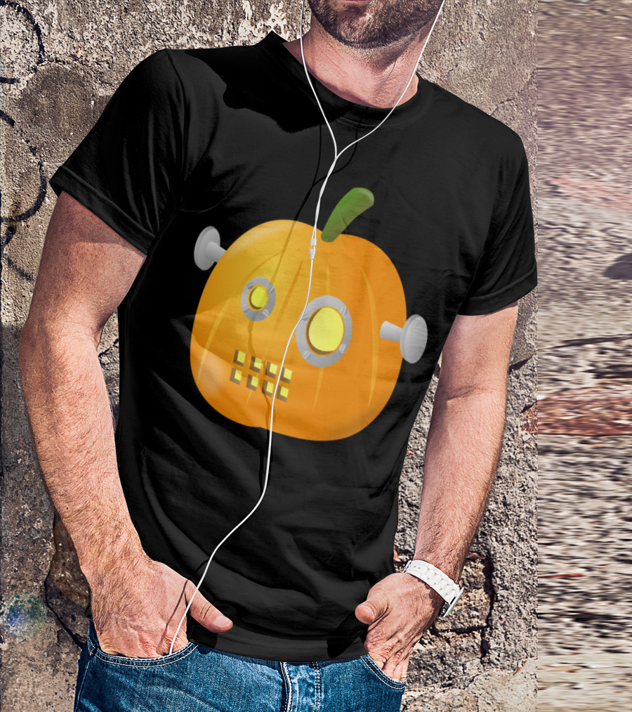 Pumpkin Bot With Robot Eyes And Bolts T-Shirt