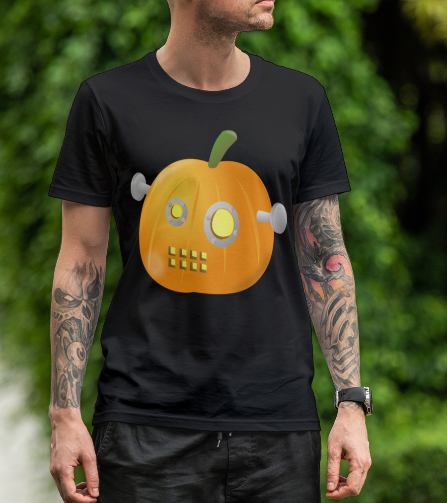 Pumpkin Bot With Robot Eyes And Bolts T-Shirt
