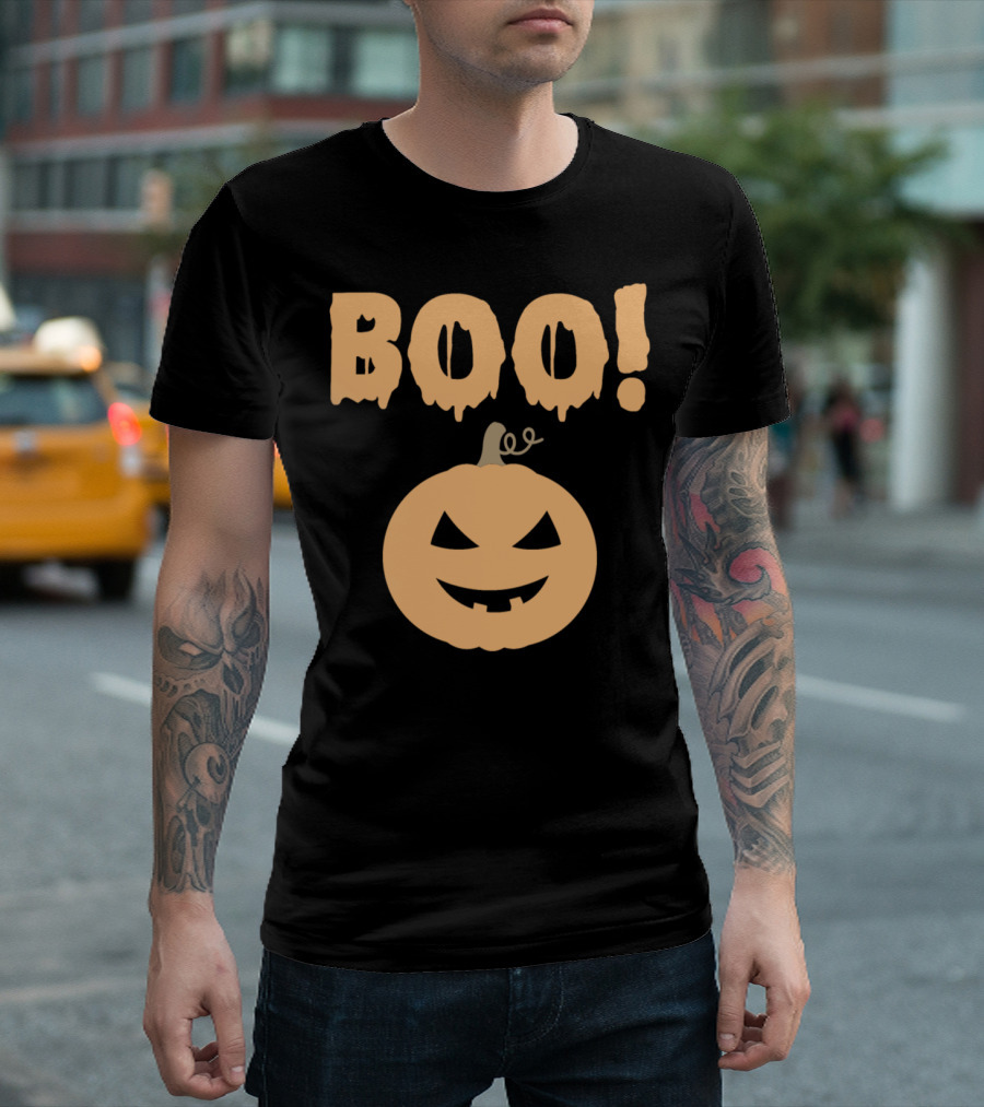 BOO Pumpkin Halloween Orange Jack-O'-Lantern Face T-Shirt