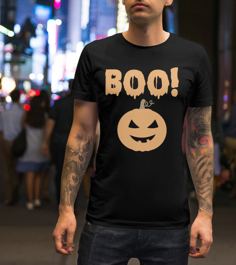 BOO Pumpkin Halloween Orange Jack-O'-Lantern Face T-Shirt