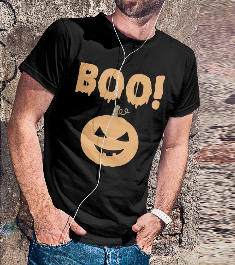 BOO Pumpkin Halloween Orange Jack-O'-Lantern Face T-Shirt