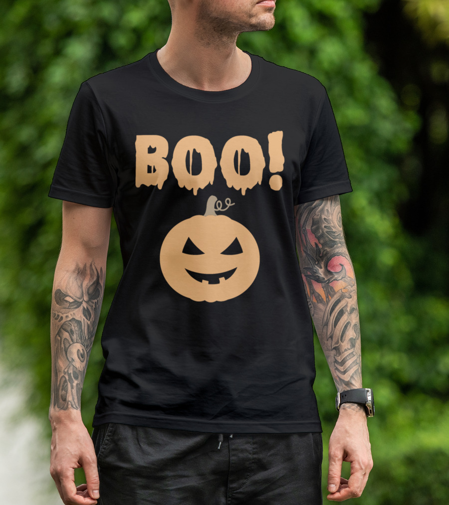 BOO Pumpkin Halloween Orange Jack-O'-Lantern Face T-Shirt