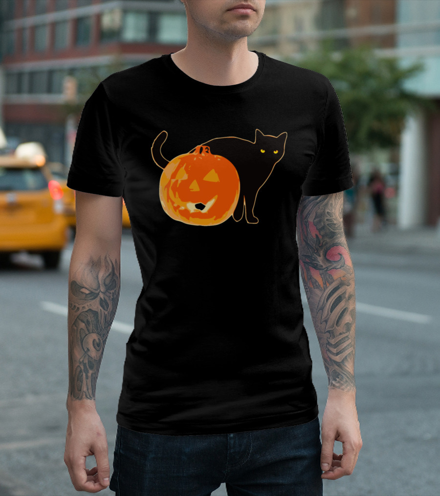 Halloween Black Cat Pumpkin Jack o Lantern T-Shirt