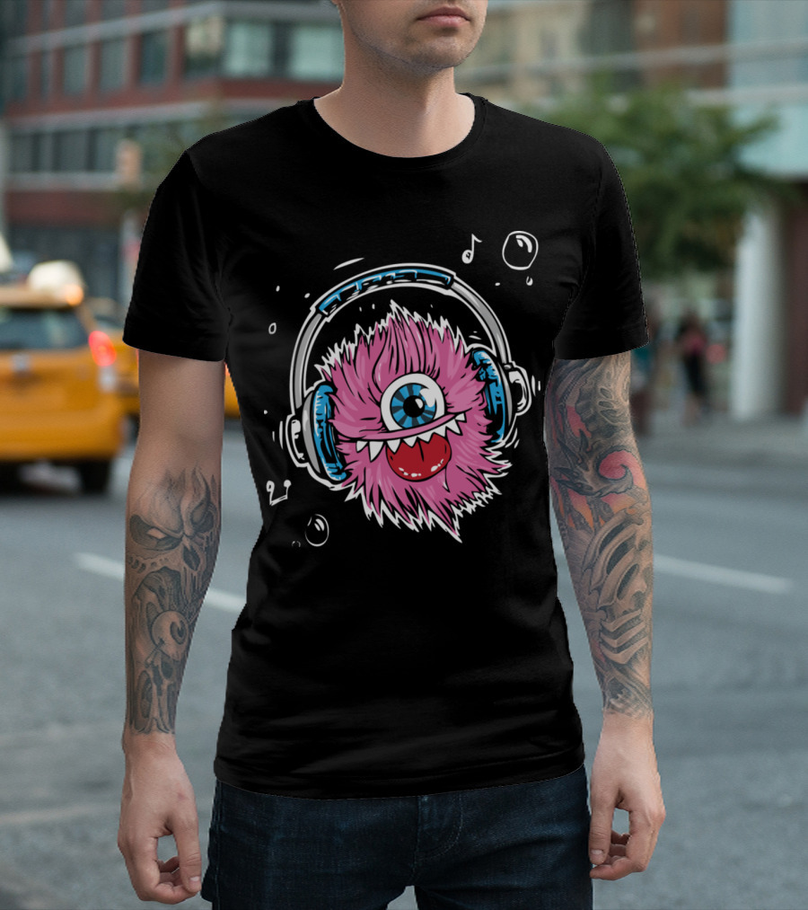 Monster Headphones Cyclops Music Bubbles Notes T-Shirt