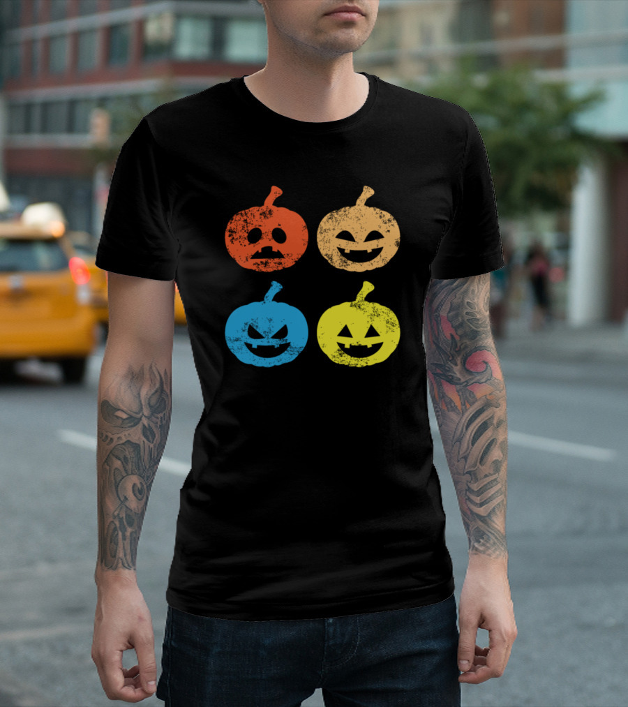 Vintage Colorful Cute Halloween Jack O'Lantern Pumpkins T-Shirt