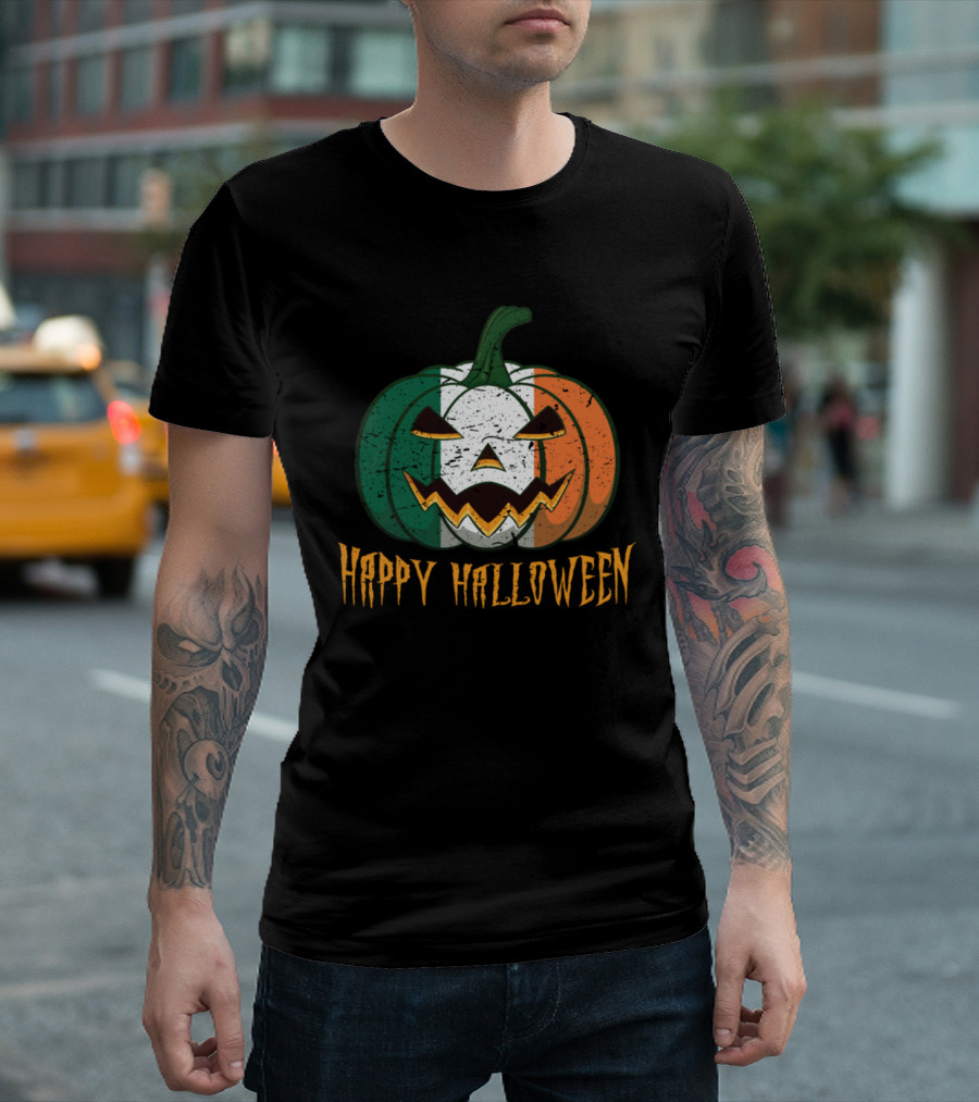 Happy Halloween Irish Flag Pumpkin Jack O Lantern T-Shirt