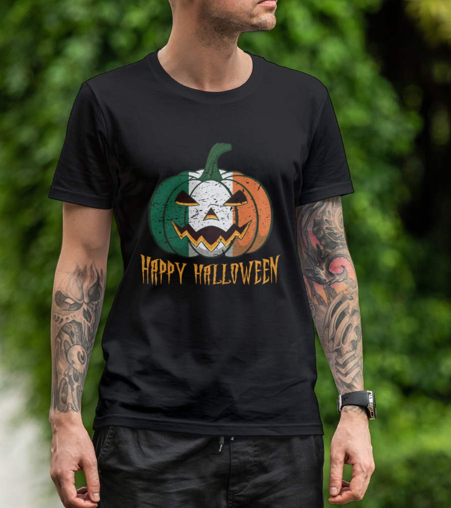 Happy Halloween Irish Flag Pumpkin Jack O Lantern T-Shirt