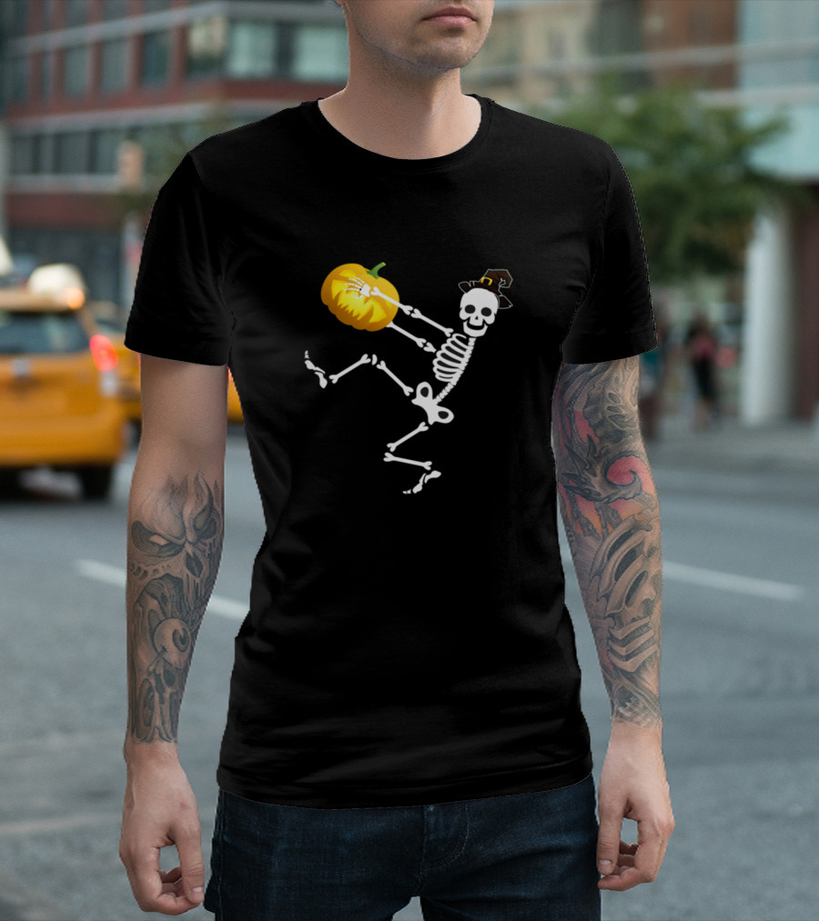 Dancing Skeleton With Pumpkin And Witch Hat T-Shirt