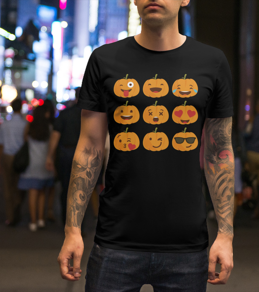 Halloween Pumpkin Emoticons With Funny Faces Winking And Heart Eyes T-Shirt