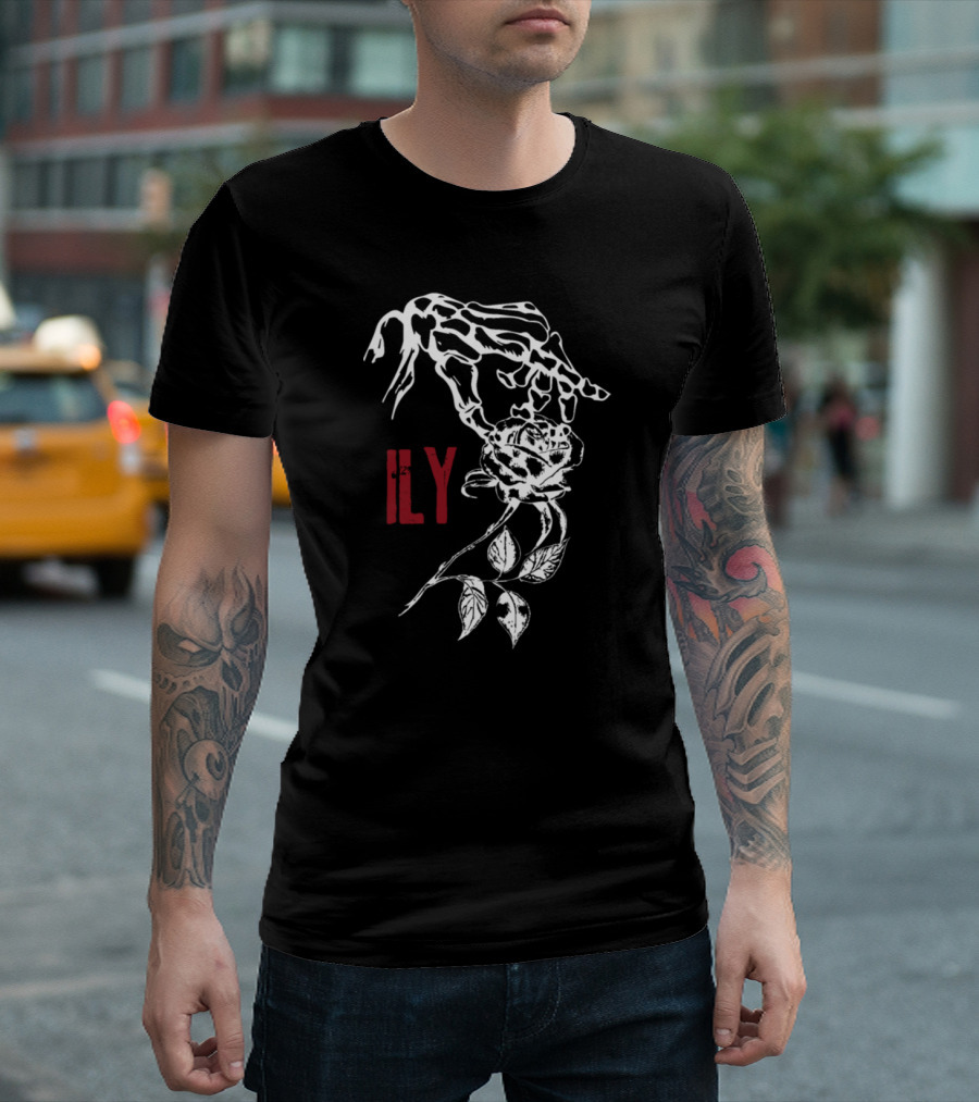 ILY Skeleton Hand Holding a Rose T-Shirt