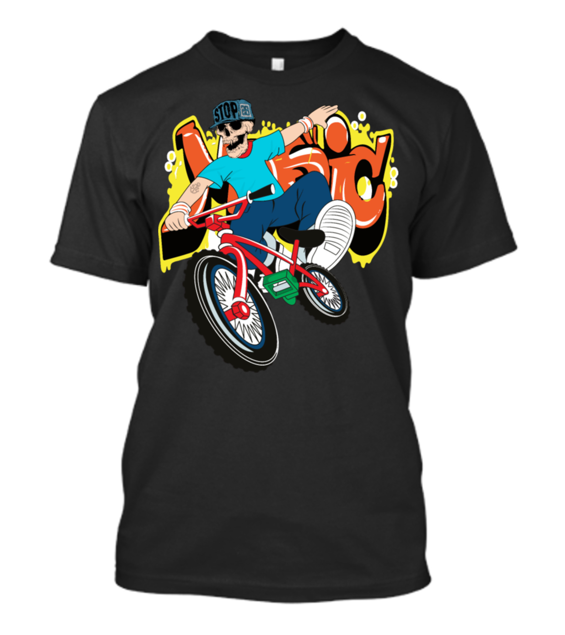 Bike Skeleton Stop Music Graffiti Vector Illustration Cool T-Shirt