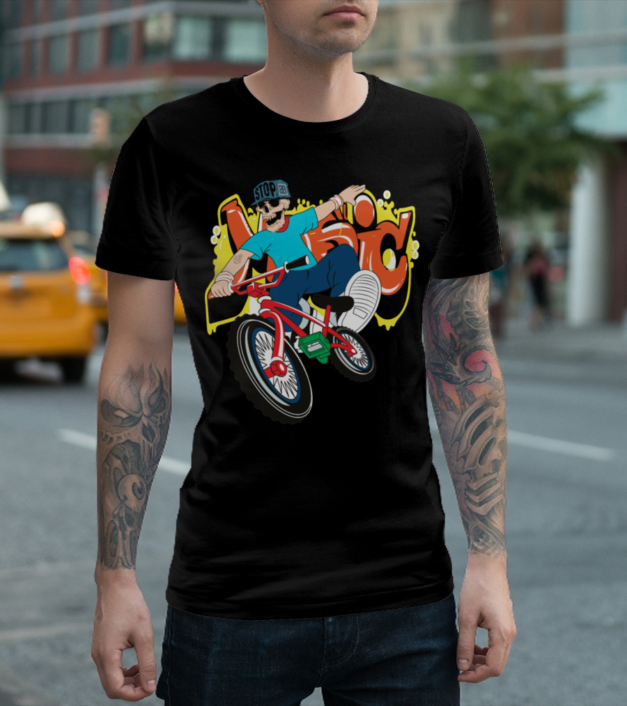 Bike Skeleton Stop Music Graffiti Vector Illustration Cool T-Shirt
