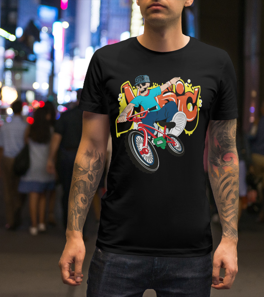 Bike Skeleton Stop Music Graffiti Vector Illustration Cool T-Shirt