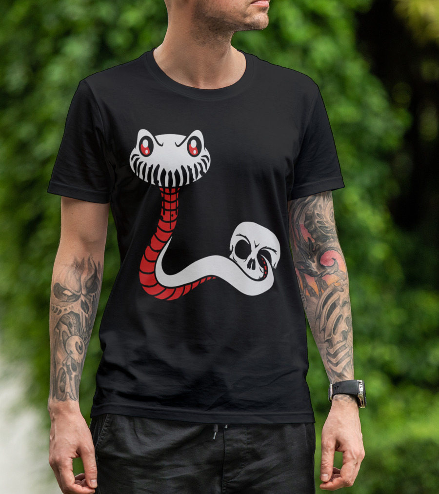 Deadly Skull Snake With Hungry Worm Skeleton Look T-Shirt