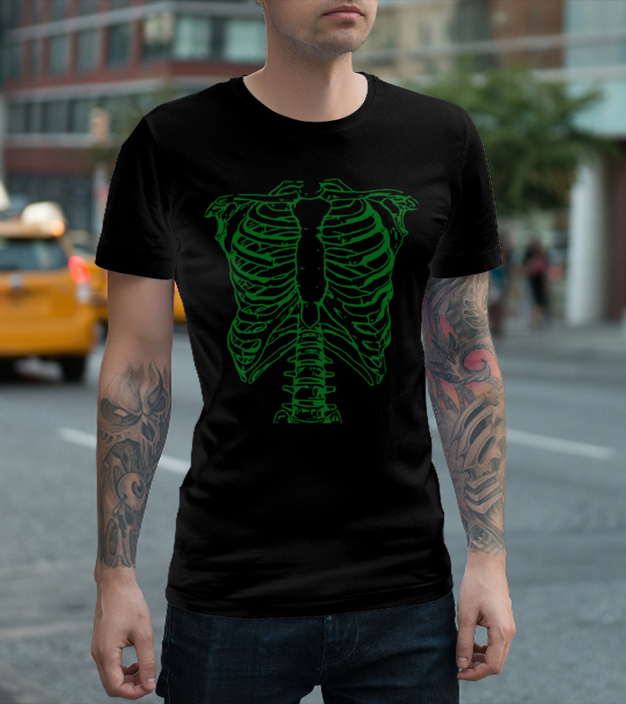 Spinal Tap Skeleton Ribcage Design Green Rib Bones T-Shirt