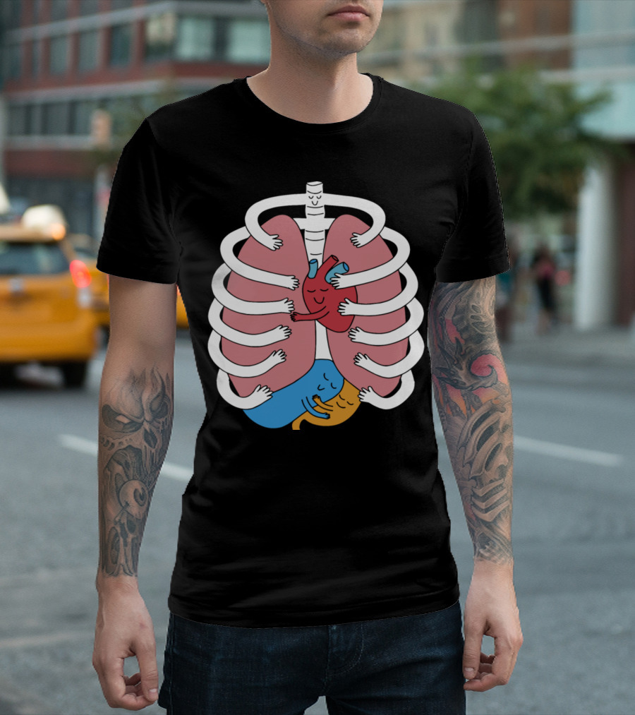 Hugging Anatomy Costume Funny Skeleton Organs Embrace T-Shirt