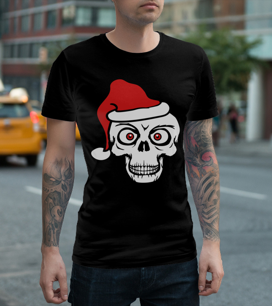 Cool Skull Santa Claus Eyes Skeleton Christmas T-Shirt