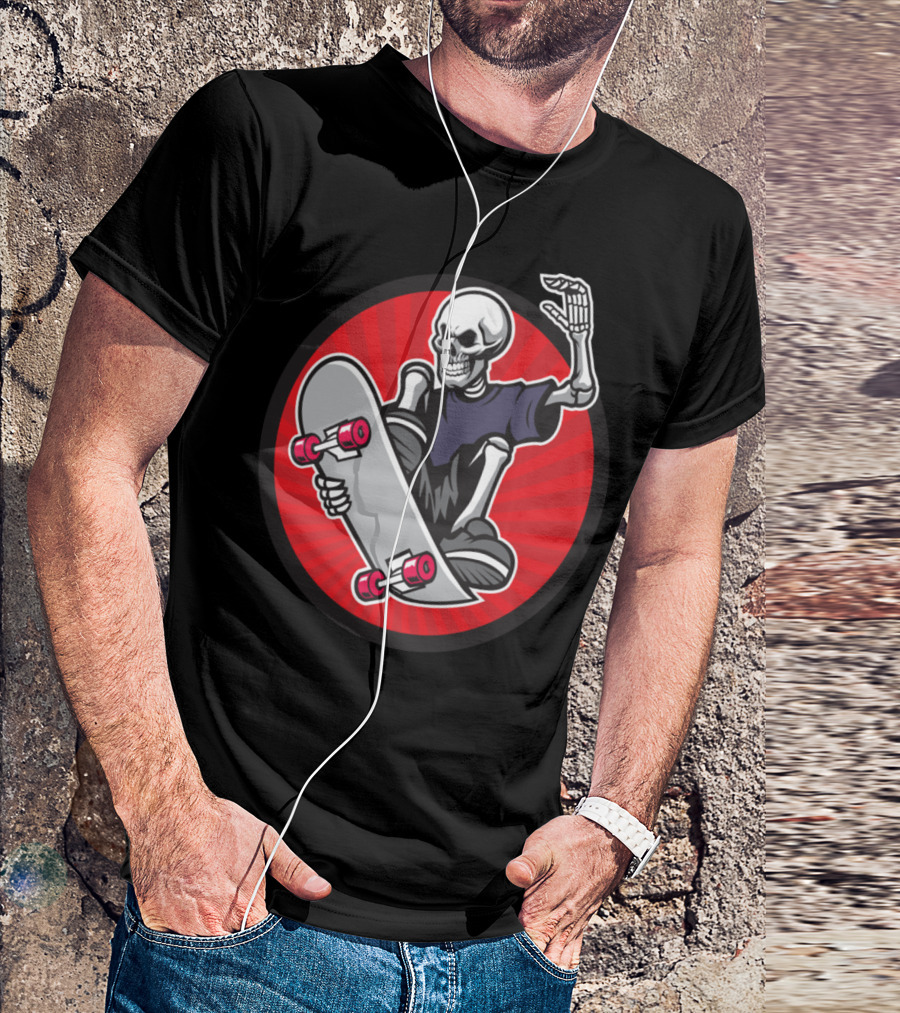 Skeleton Skateboarder Trick Red Circle T-Shirt