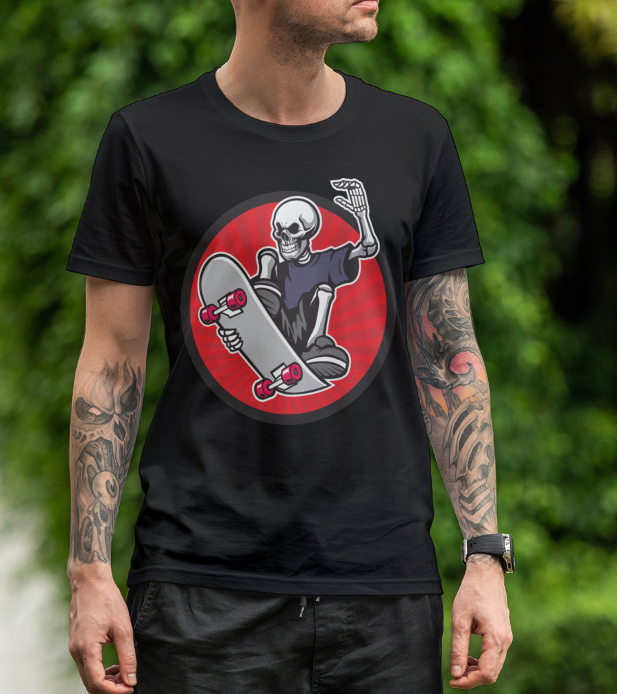 Skeleton Skateboarder Trick Red Circle T-Shirt