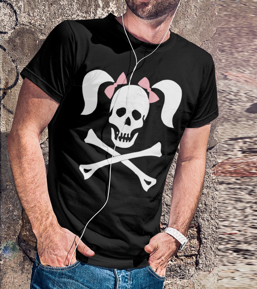Skull Crossbones Pink Pigtails Bow T-Shirt