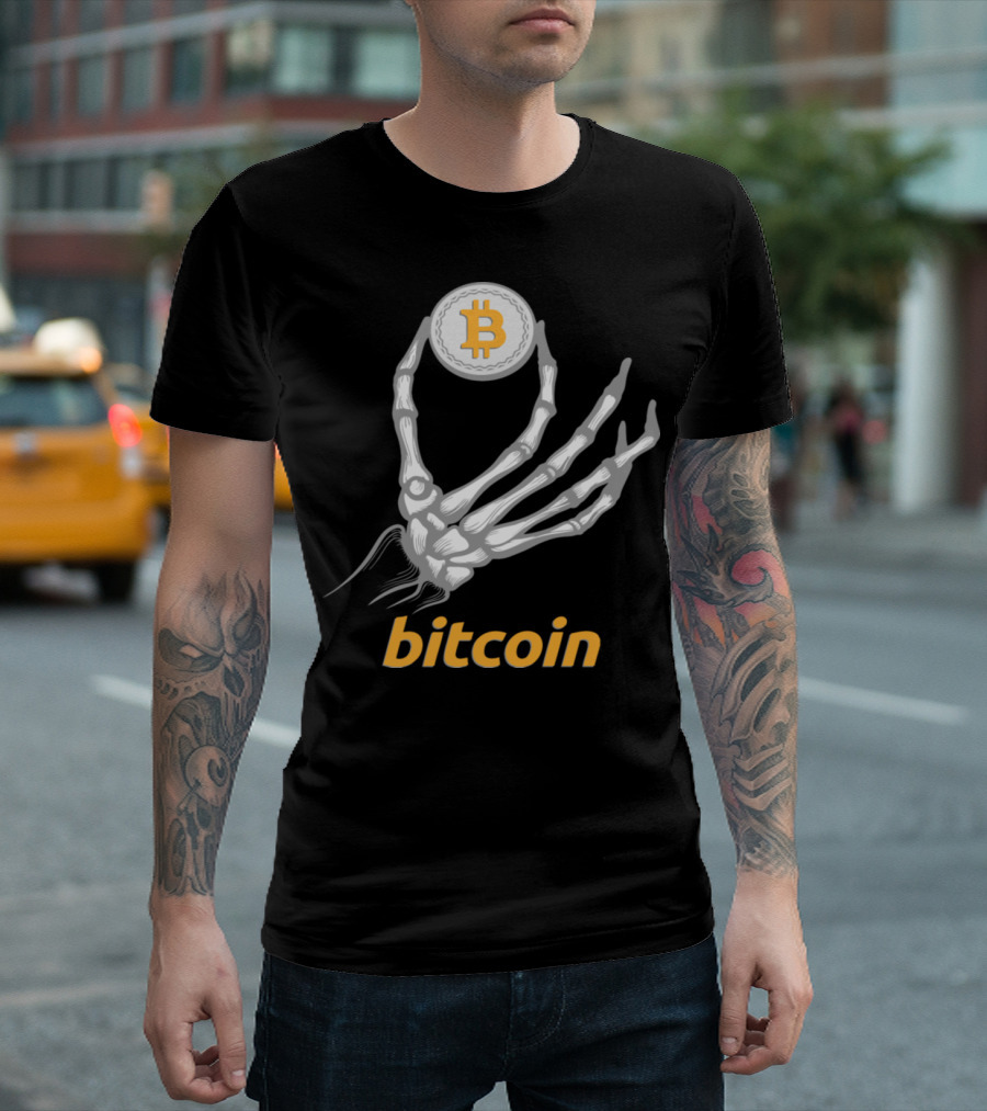 Bitcoin Skeleton Hand Holding Coin T-Shirt