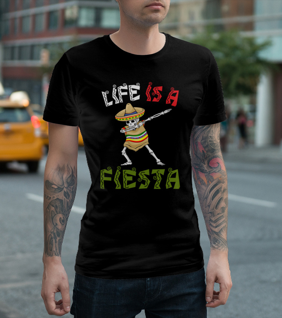 Cinco De Mayo Life Is A Fiesta Skeleton Sombrero Dance T-Shirt