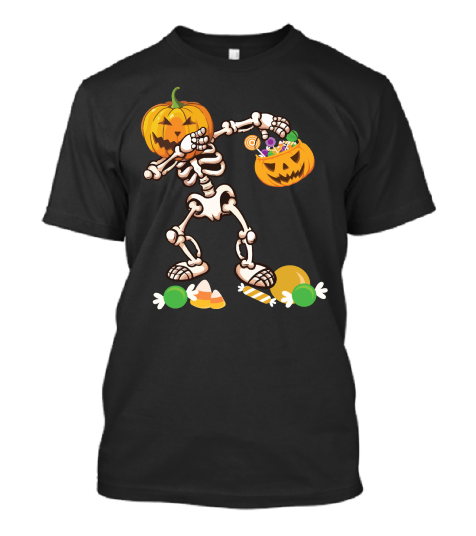 Halloween Pumpkin Skeleton Dabbing With Candy T-Shirt