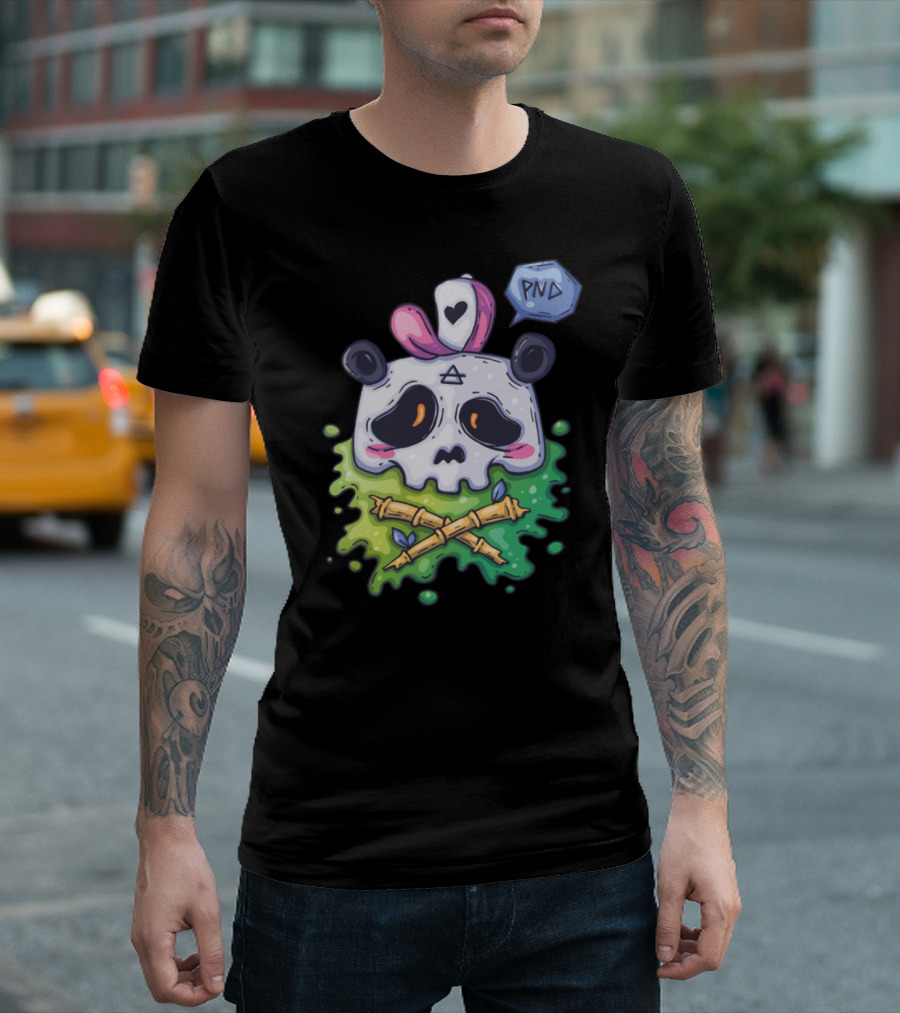 PND Panda Skull with Heart Crown and Crossed Bamboo T-Shirt