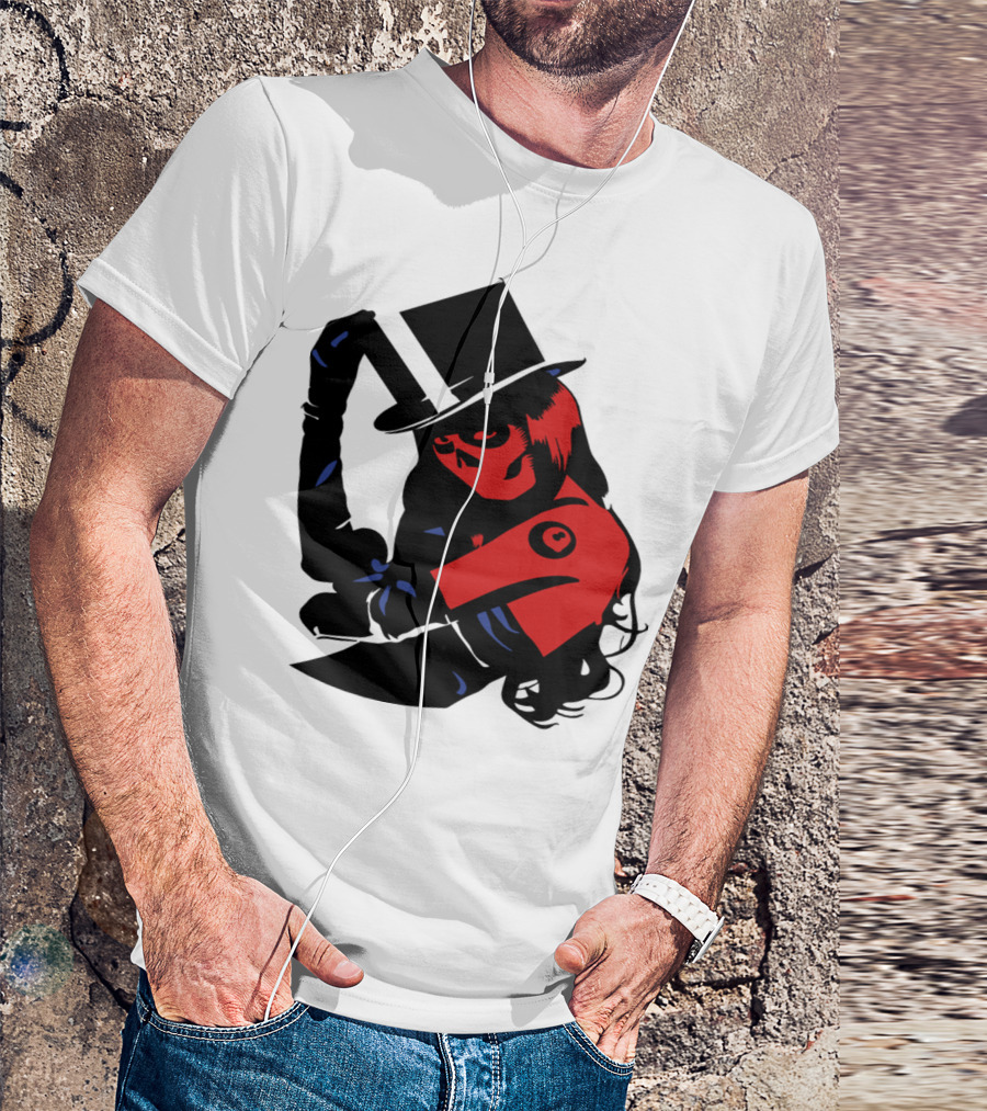 Darr Skull Girl Top Hat And Red Accents T-Shirt