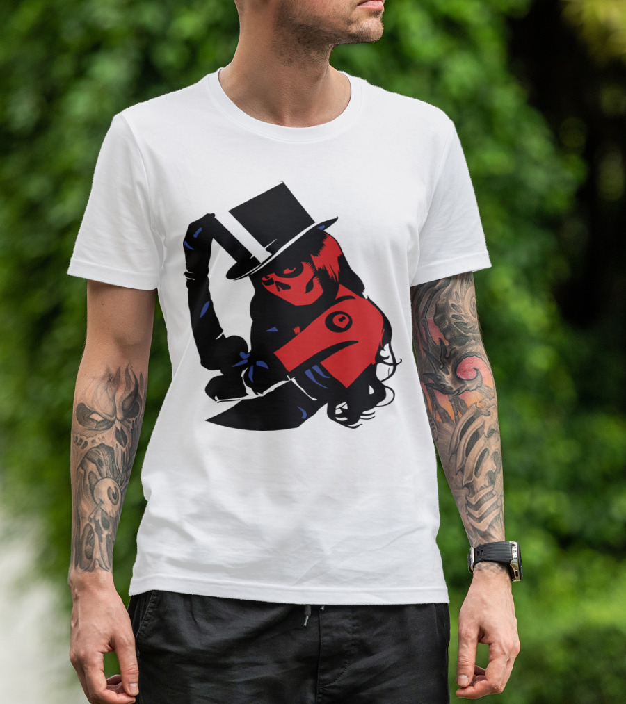 Darr Skull Girl Top Hat And Red Accents T-Shirt