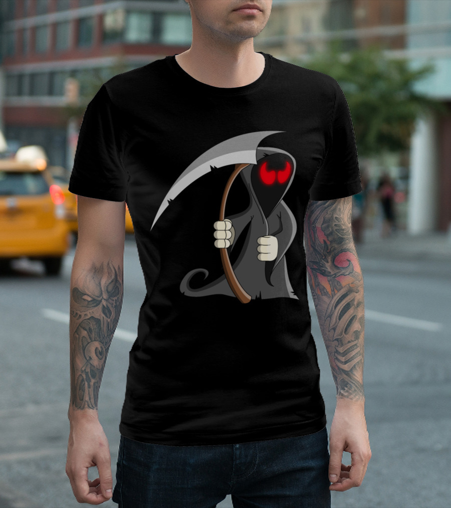 Grim Reaper with Red Eyes and Scythe T-Shirt