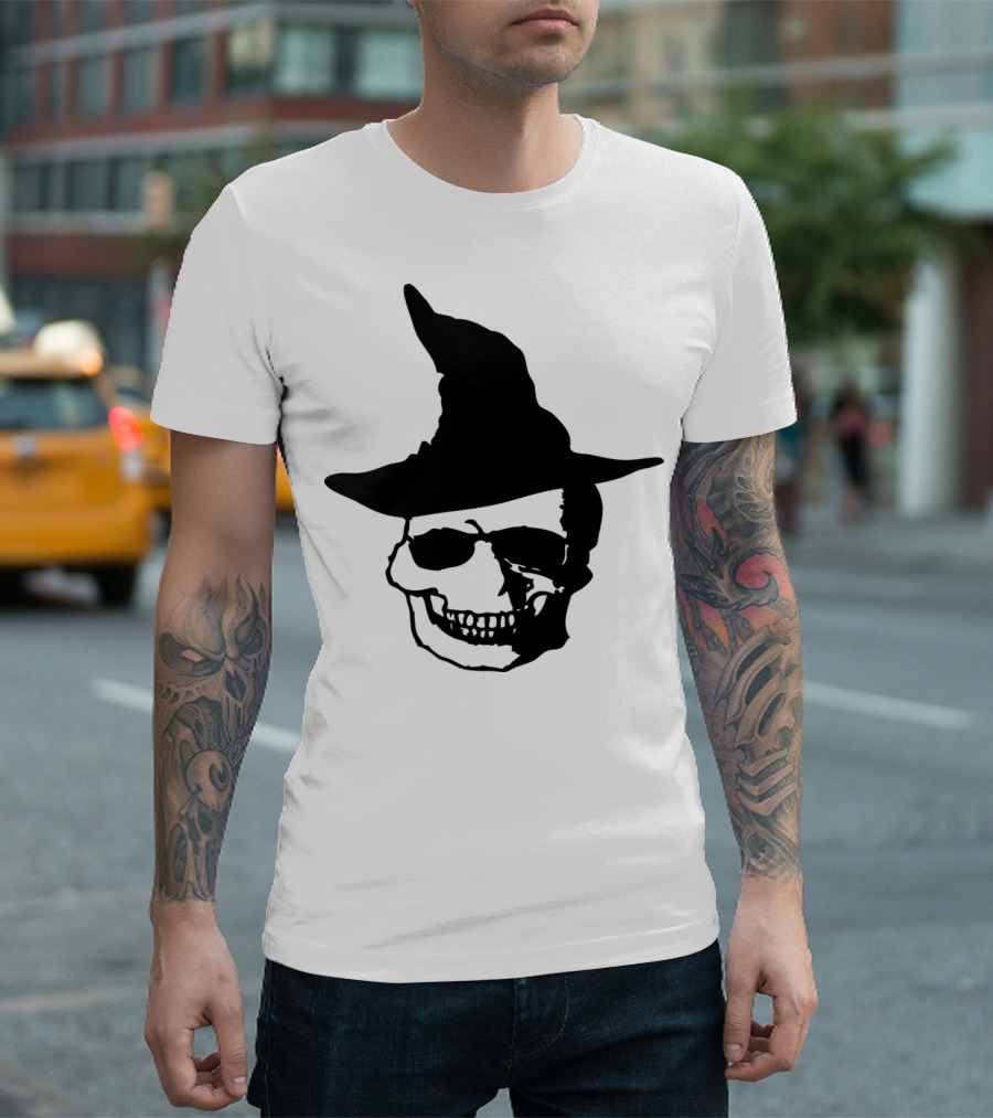 Halloween Skull With Witch Hat Spooky T-Shirt