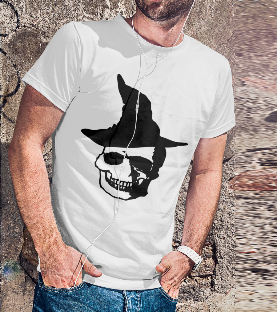 Halloween Skull With Witch Hat Spooky T-Shirt