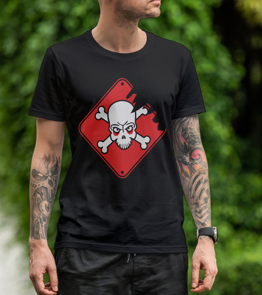 Danger Skull Red Warning Sign Torn Border T-Shirt