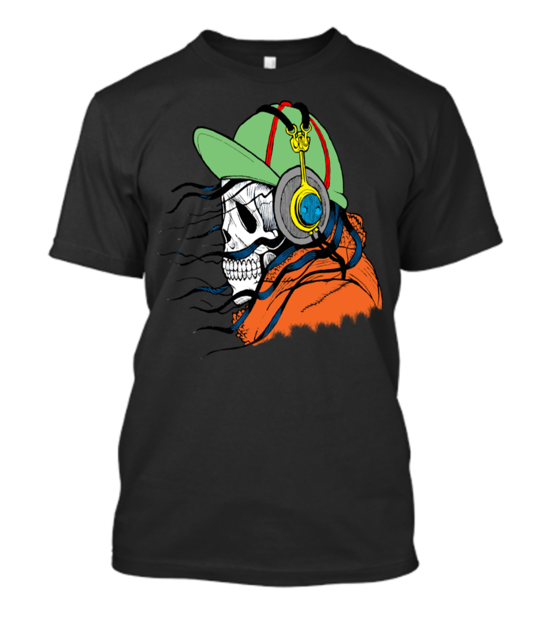 Skull Beats Headphones Green Cap Orange T-Shirt