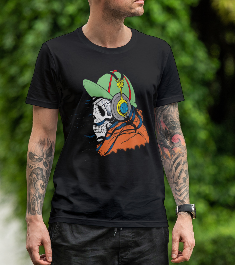 Skull Beats Headphones Green Cap Orange T-Shirt