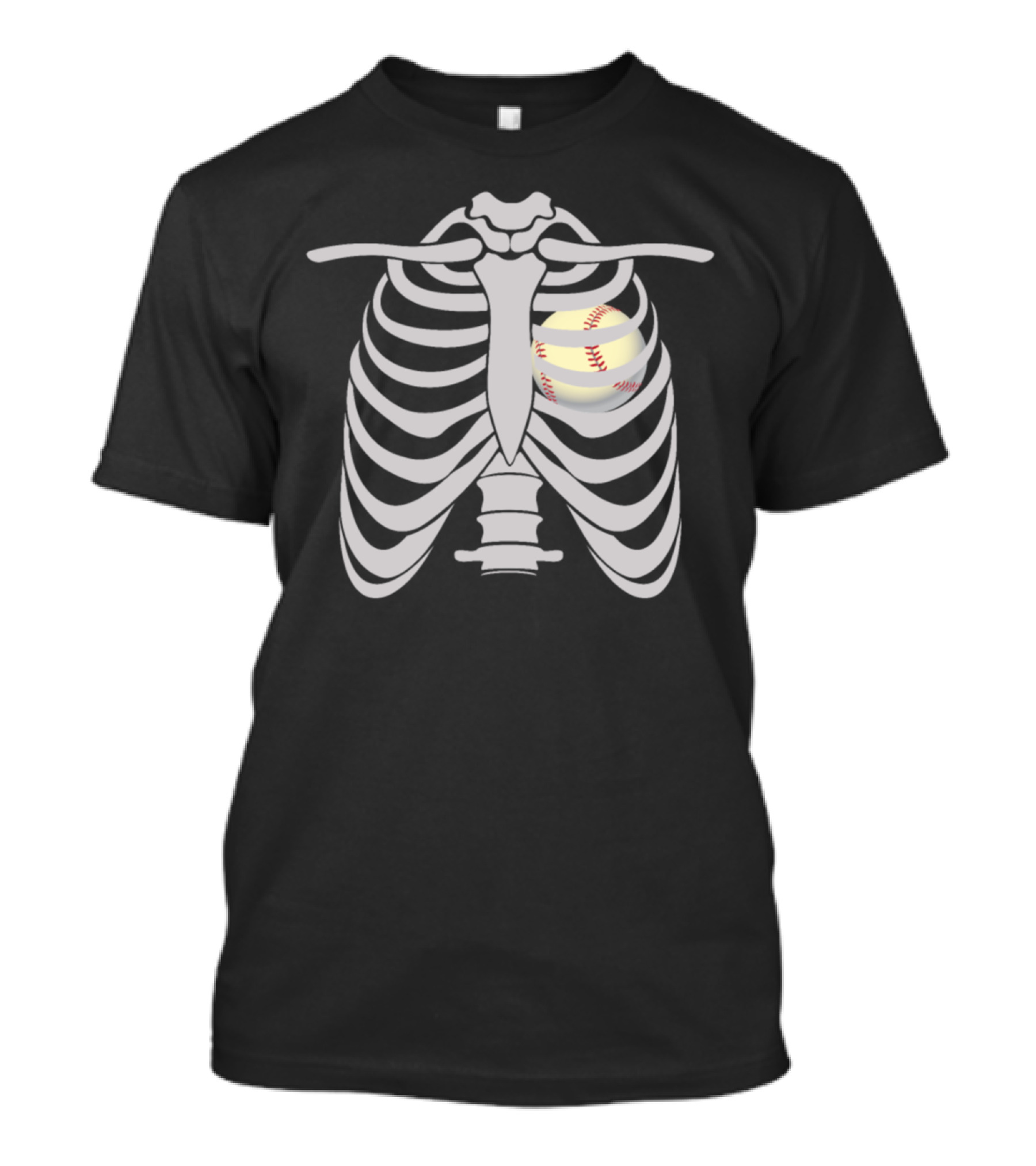 Heart Shaped Baseball Inside Skeleton Bones T-Shirt