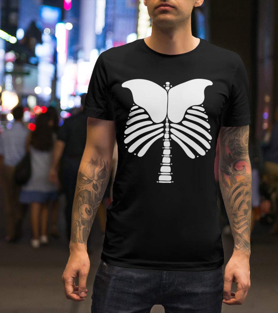Skeleton Bones Butterfly Spine T-Shirt