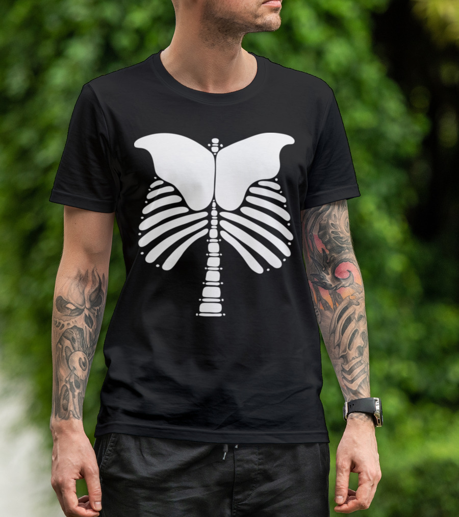 Skeleton Bones Butterfly Spine T-Shirt