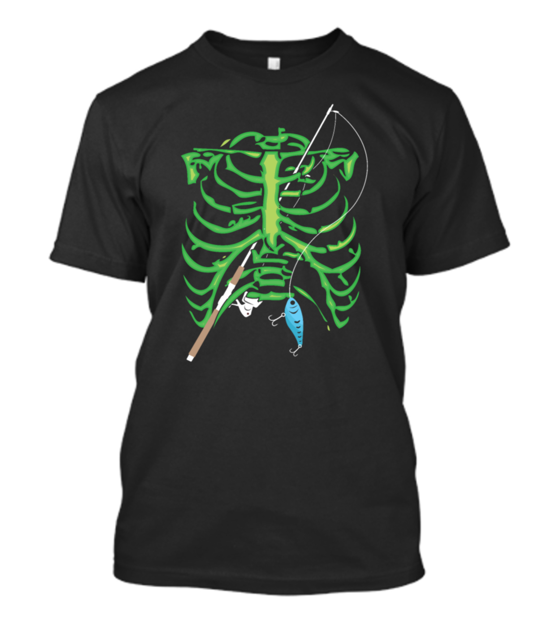 Skeleton Fisherman Rib Cage Fishing Rod And Lure T-Shirt