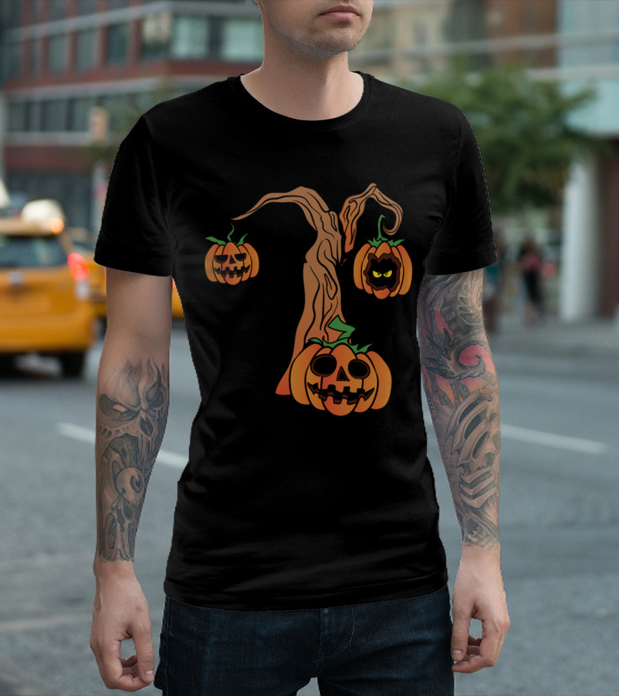 Halloween Pumpkins Horror Scary Monster With Zombie Tree T-Shirt